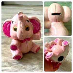 Vintage retro adorable ceramic hand made 6.5” little pink elephant piggy bank.